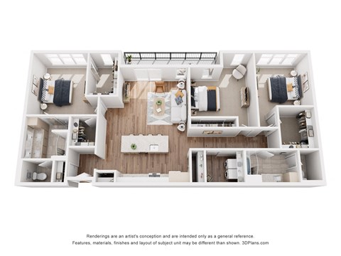 Floor plan for 3 beds, 2 baths, 1740 sqft